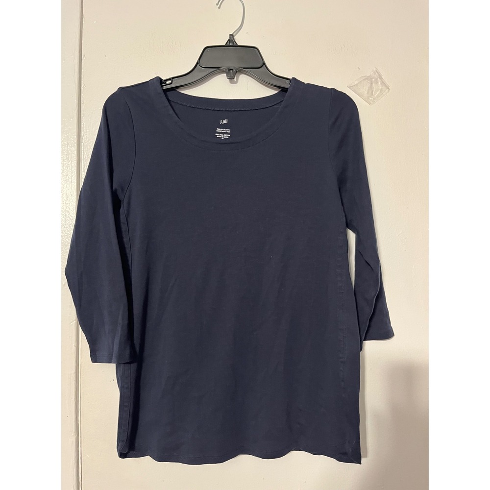 J. Jill Navy Blue 100% Pima Cotton 3/4 Sleeve Scoop Neck Tee XS